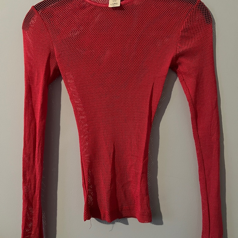 Hot Pink Mesh Long-Sleeve Tee